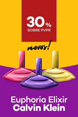 Novo Euphoria Elixir da marca Calvin Klein a com destaque promocional de 30% sobre pre&ccedil;o de Venda ao P&uacute;blico Recomendado